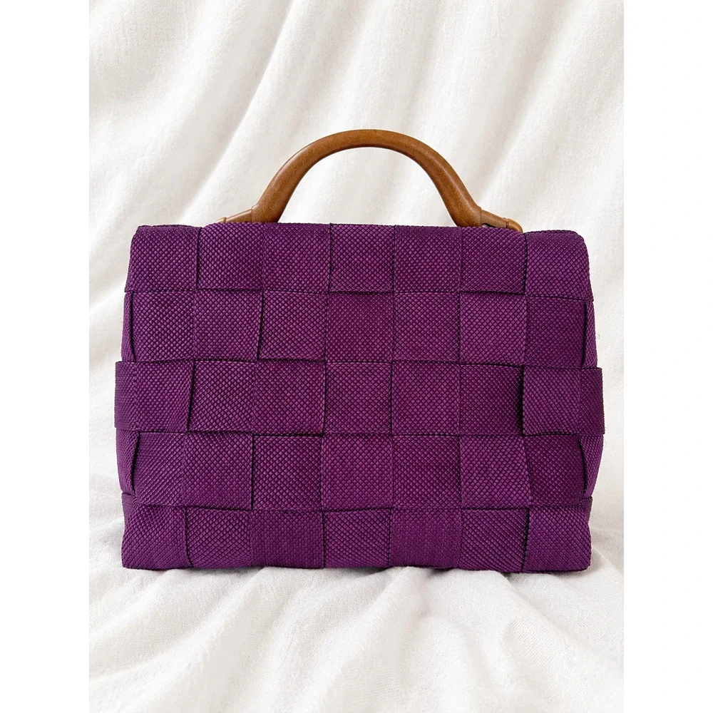 Gabrielle Italy Purple Woven Satchel Textured Basket Weave Turn Lock Purse